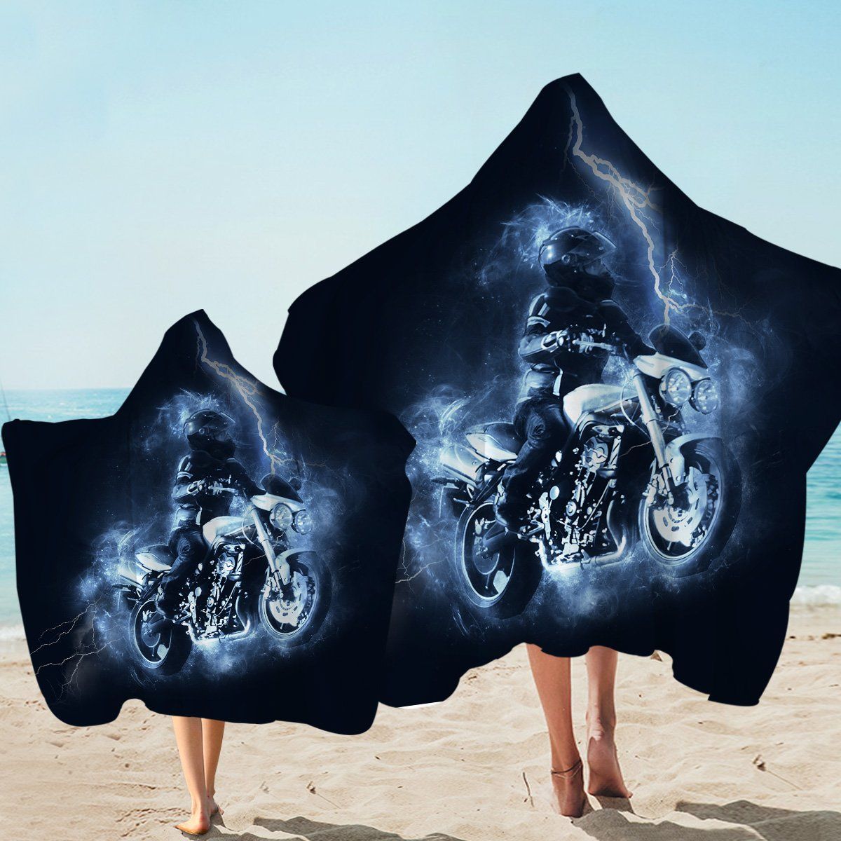 Lightning Ride Motorcycle Pattern Printed Hooded Towel