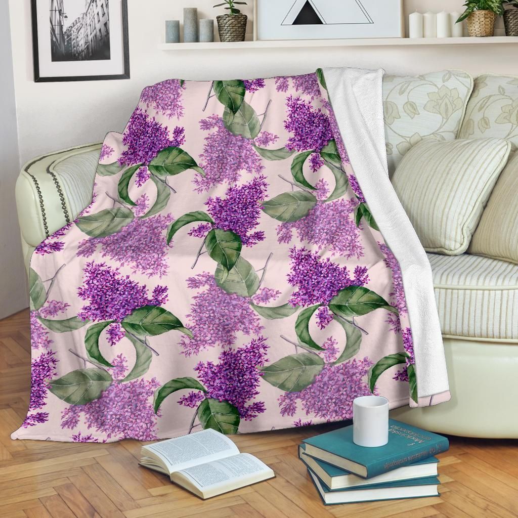 Lilac Pattern Print Design Light Purple Fleece Blanket