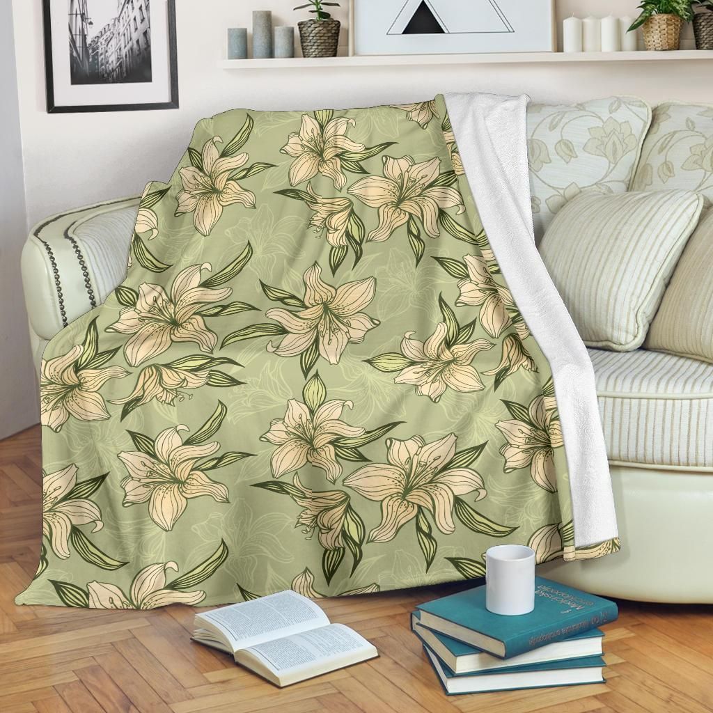 Lily Pattern Print Design Gray Fleece Blanket