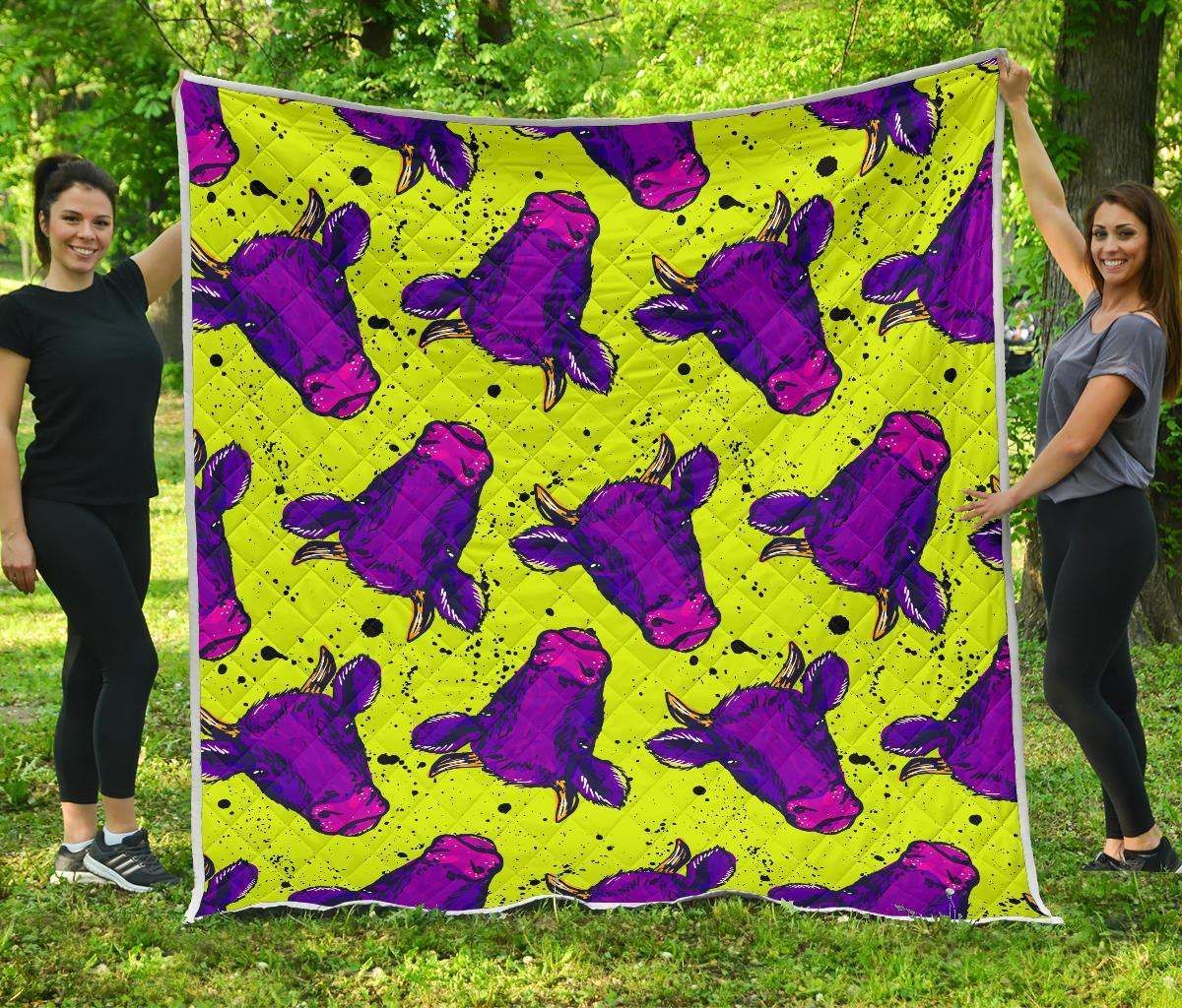 Lime Green And Purple Cow CL17100360MDQ Quilt Blanket