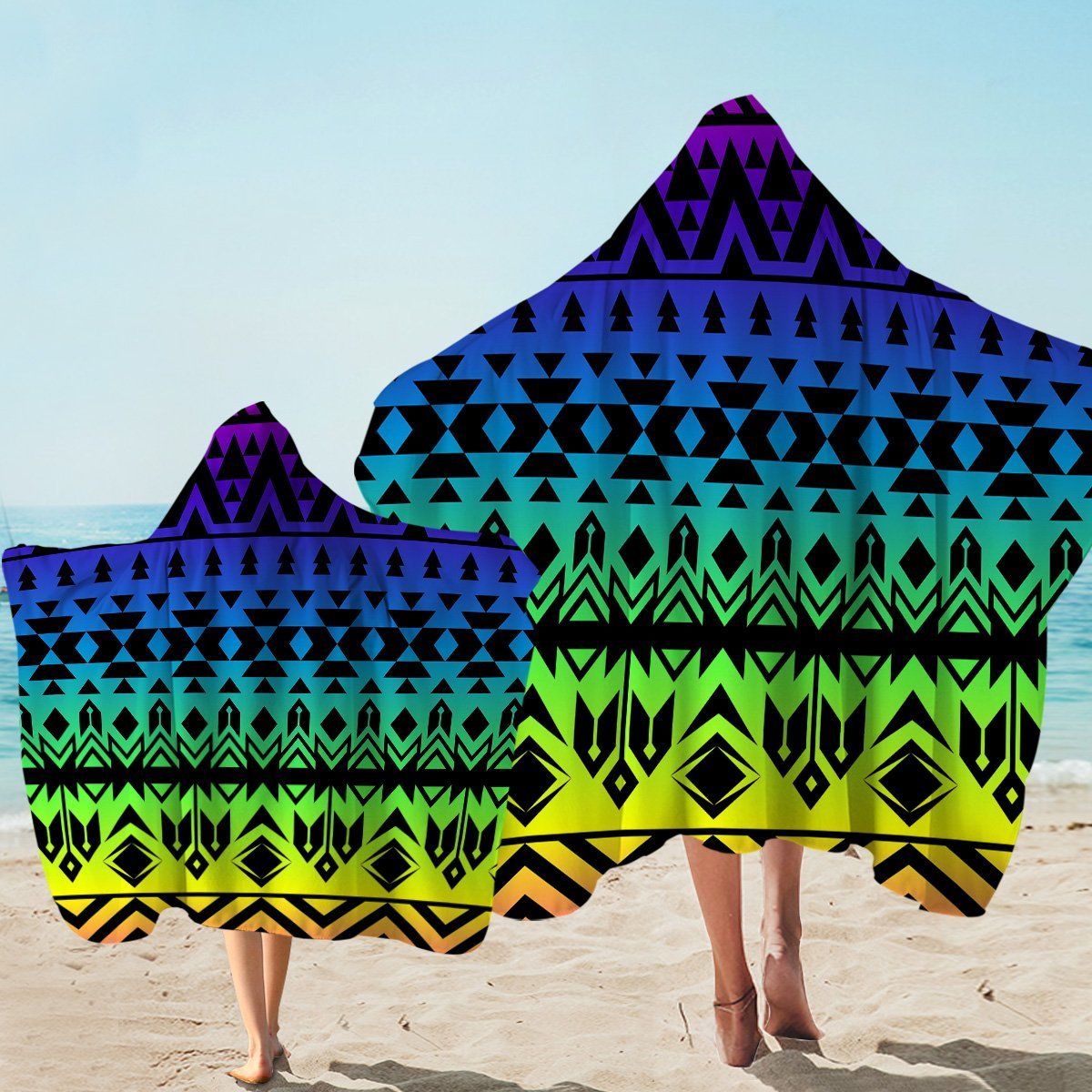 Line Decoration Colorful Printed Hooded Towel