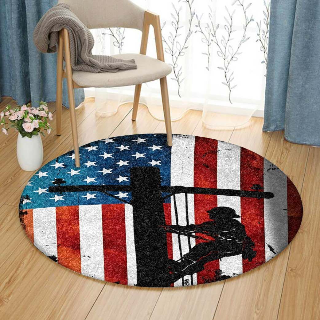 Lineman American Flag Round Carpet