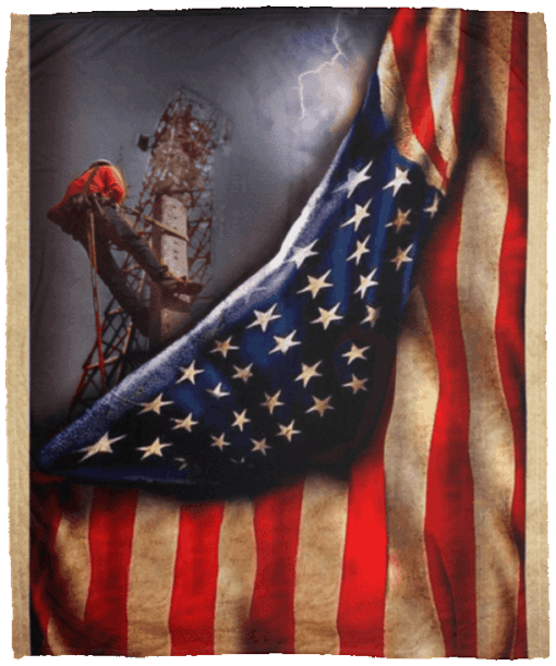 Lineman American Flag Sherpa Fleece Blanket