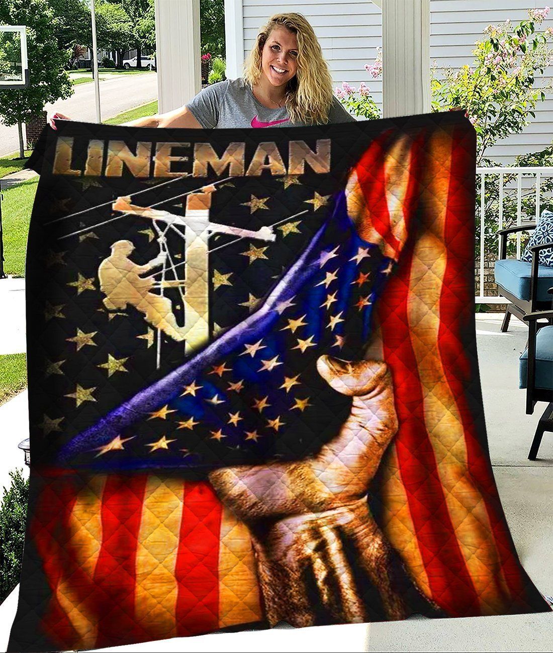 Lineman Stars American Flag Quilt Blanket