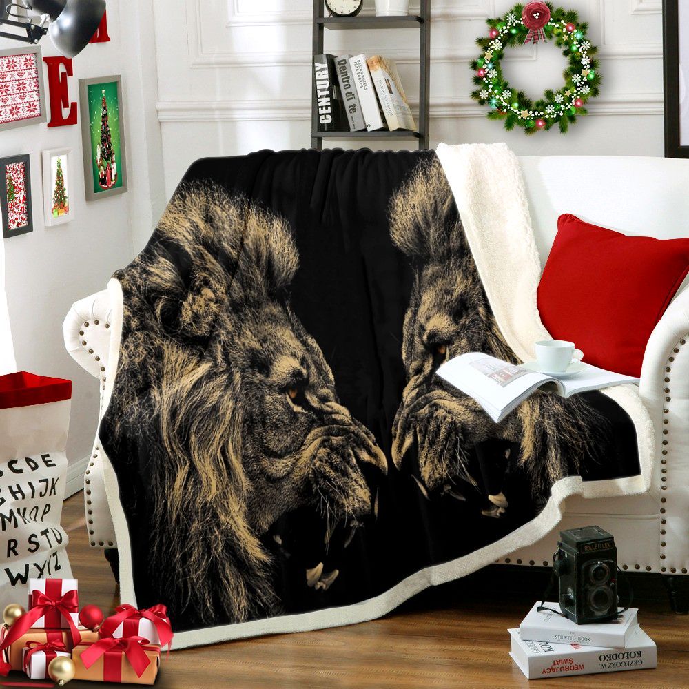 Lion Sherpa Fleece Blanket