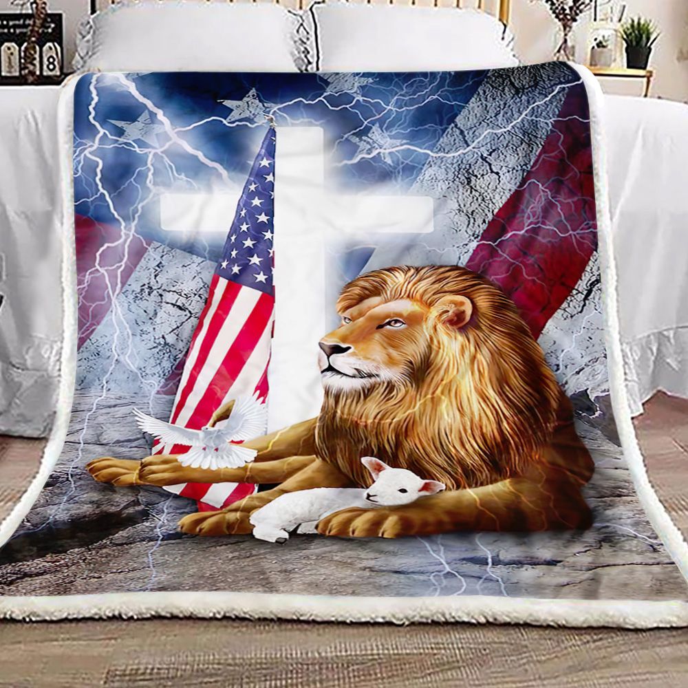Lion And Lamb Cross American Fleece Blanket