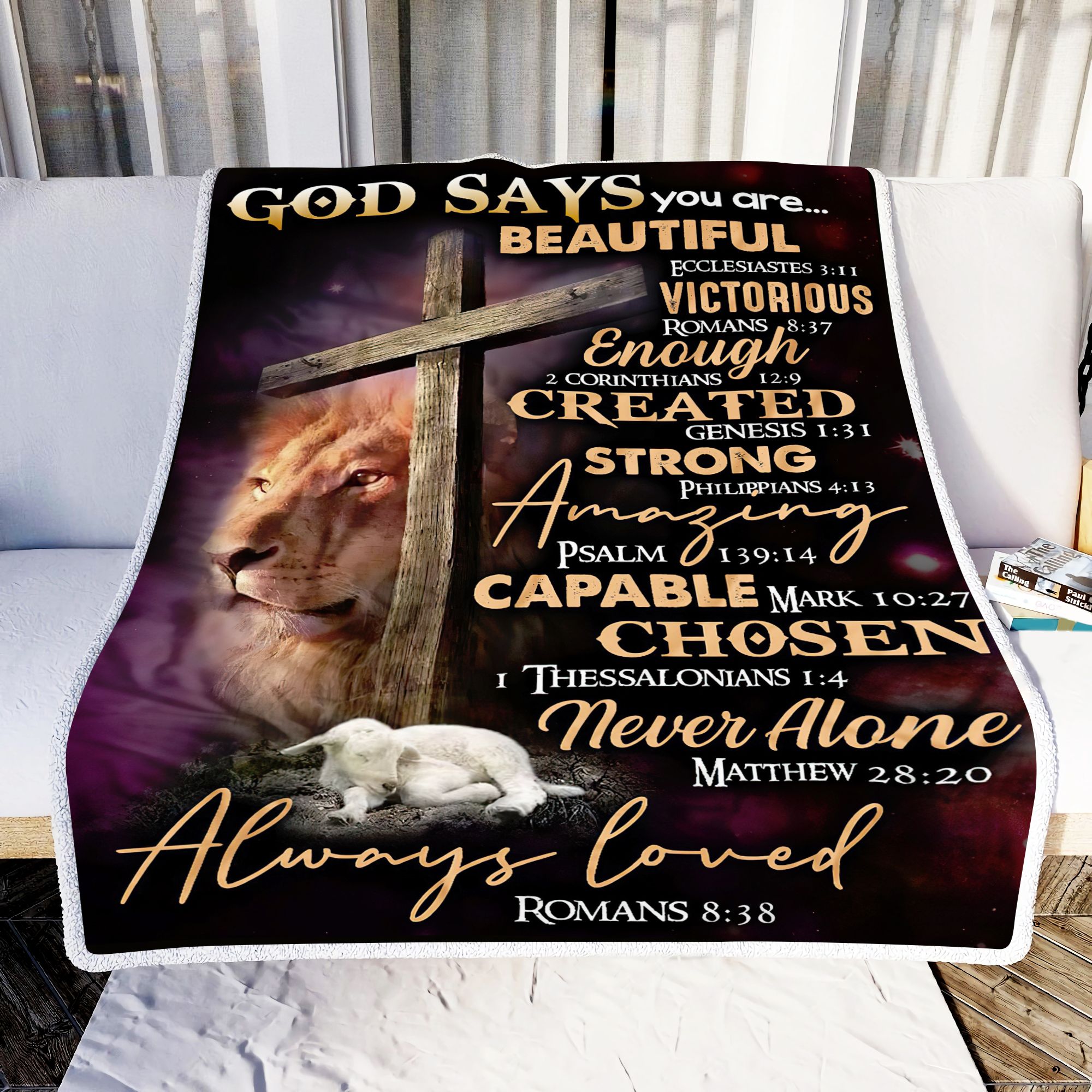 Lion And Lamb God Says Fleece Blanket