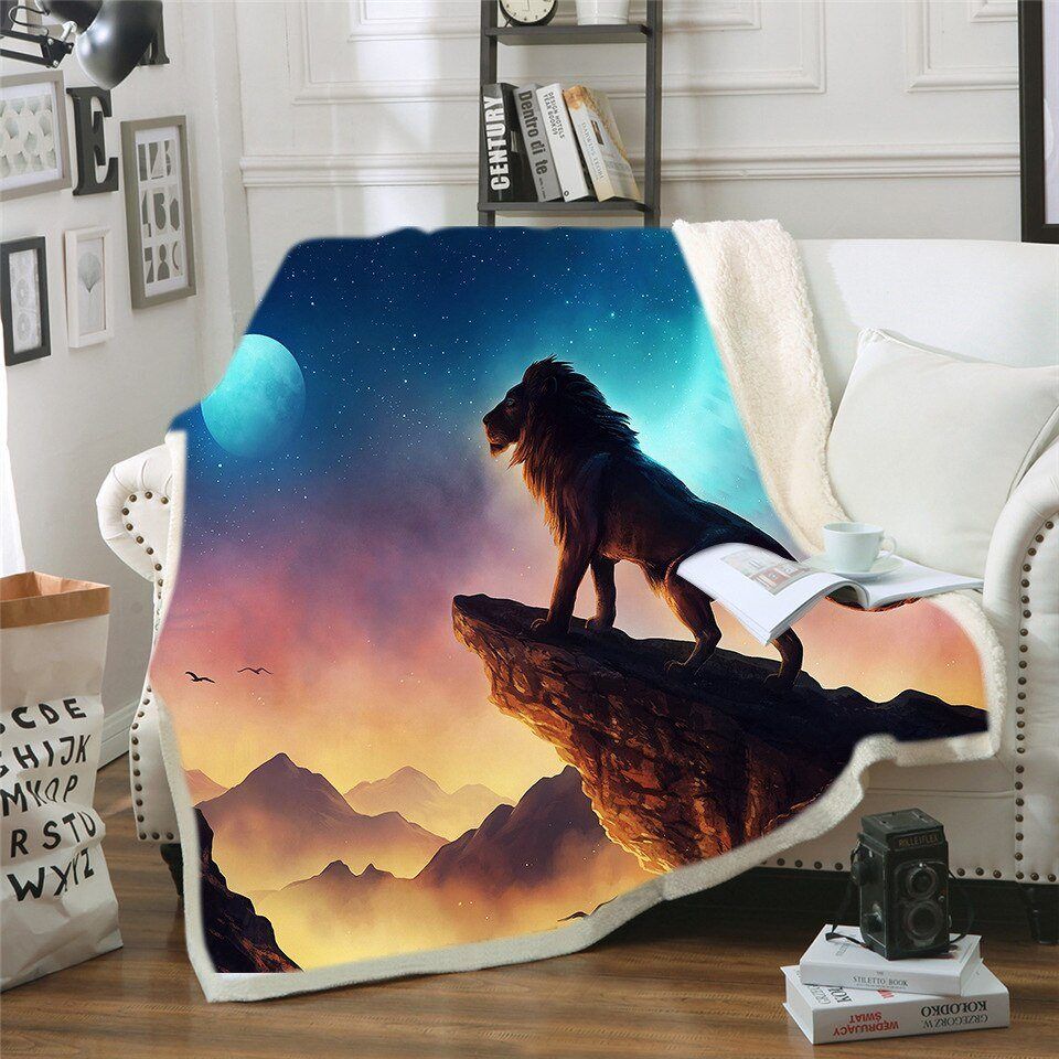 Lion And Moon Sherpa Fleece Blanket