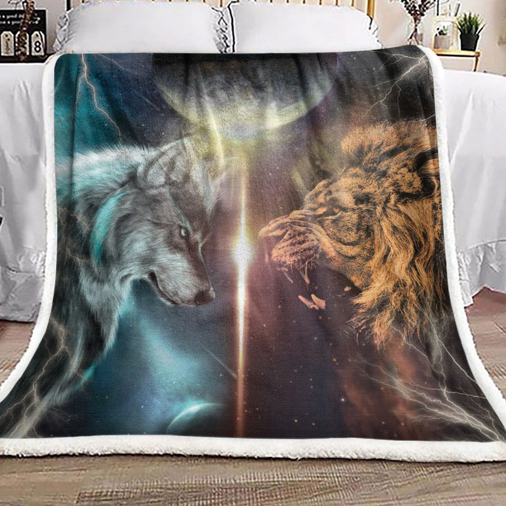 Lion And Wolf Sherpa Fleece Blanket