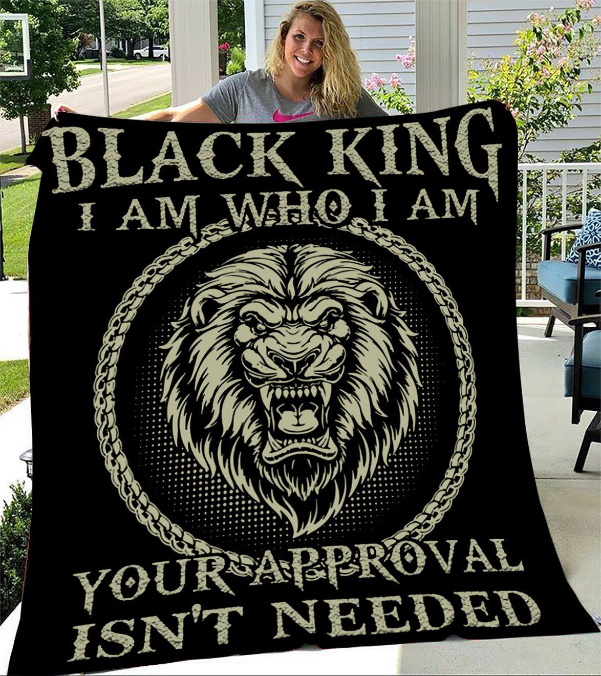 Lion Black King I’m Who I Am Your Approval Fleece Blanket