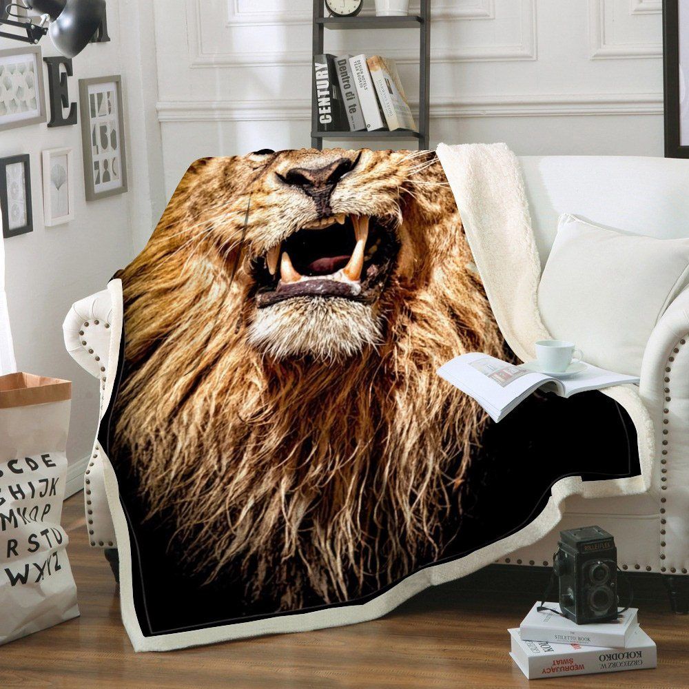 Lion Sherpa Fleece Blanket
