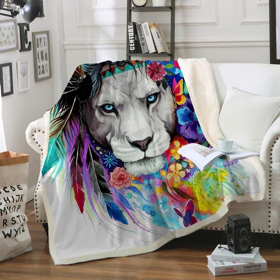 Lion Butterflies Flower Sherpa Fleece Blanket
