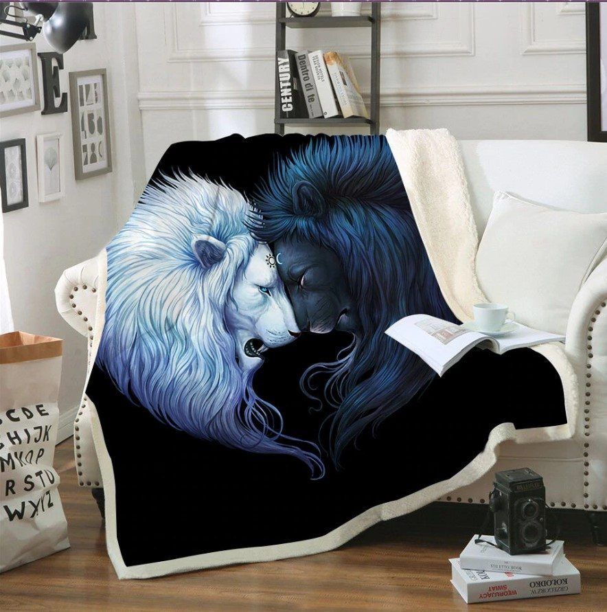 Lion Sherpa Fleece Blanket