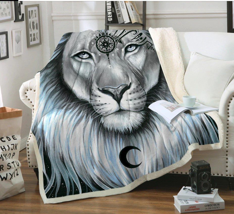 Lion Sherpa Fleece Blanket