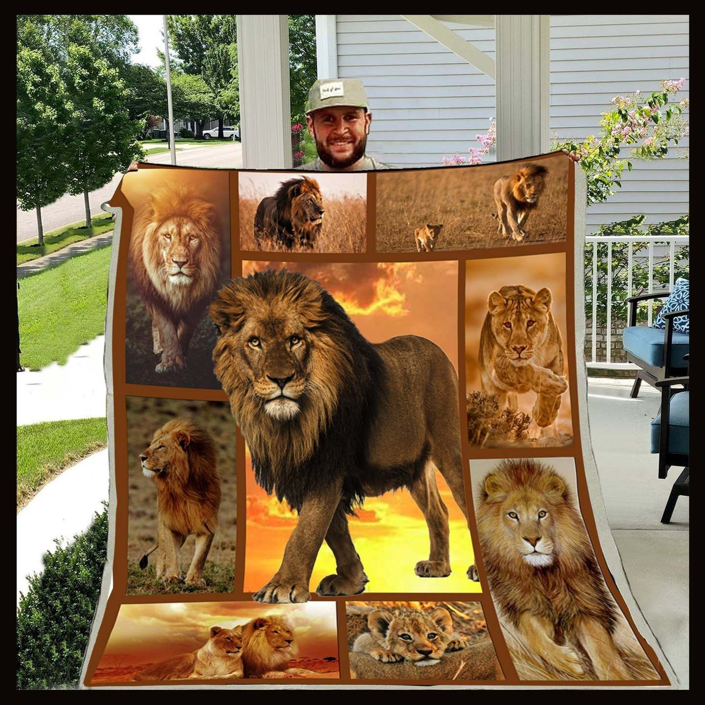 Lion Sherpa Fleece Blanket