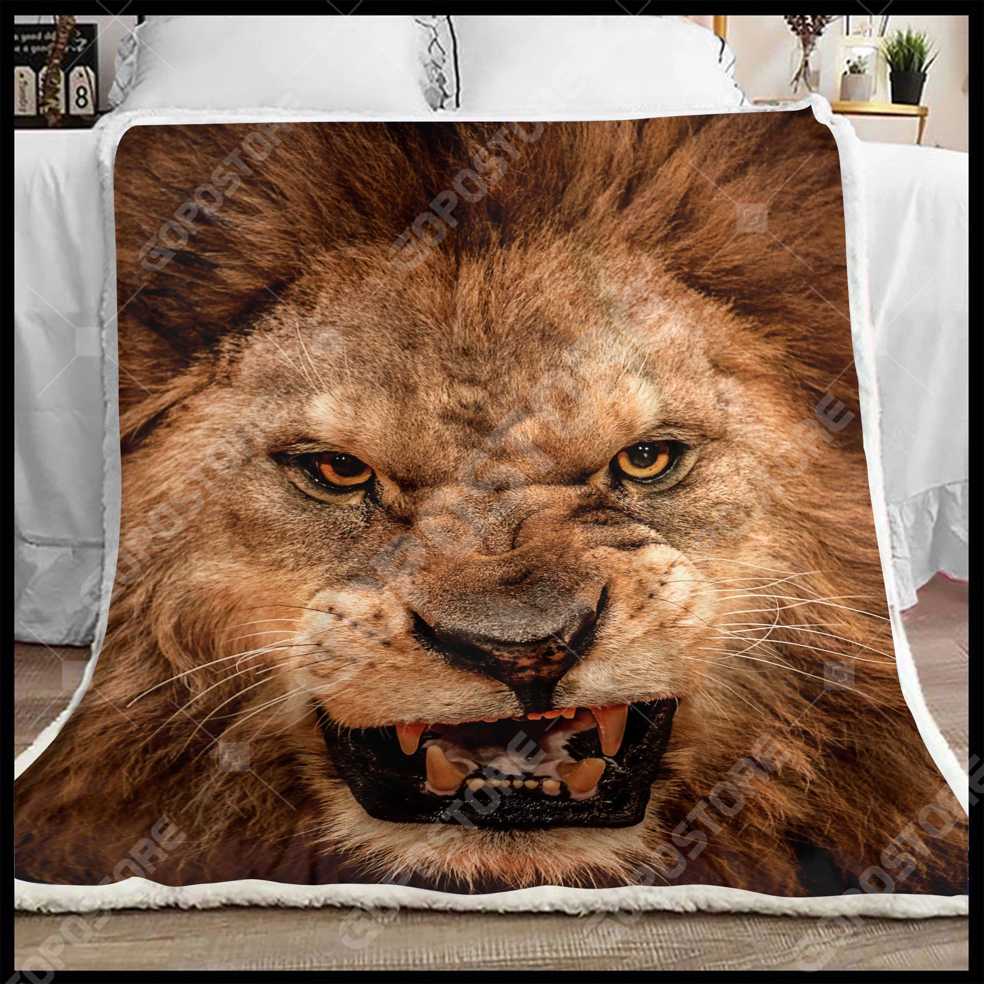 Lion Sherpa Fleece Blanket