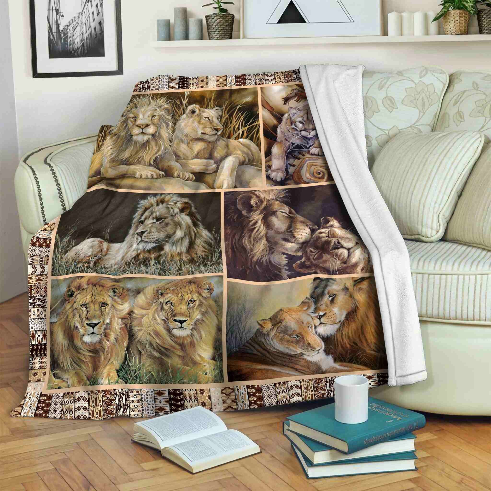 Lion Sherpa Fleece Blanket