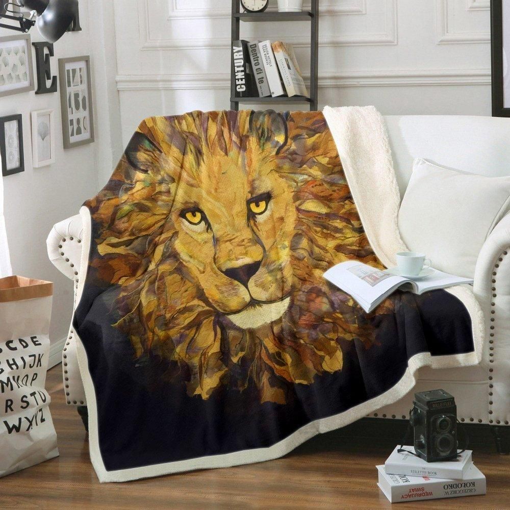 Lion Sherpa Fleece Blanket