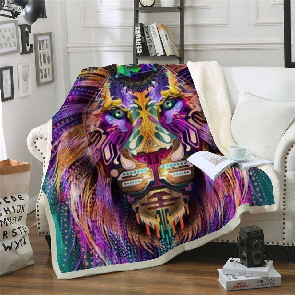 Lion Sherpa Fleece Blanket