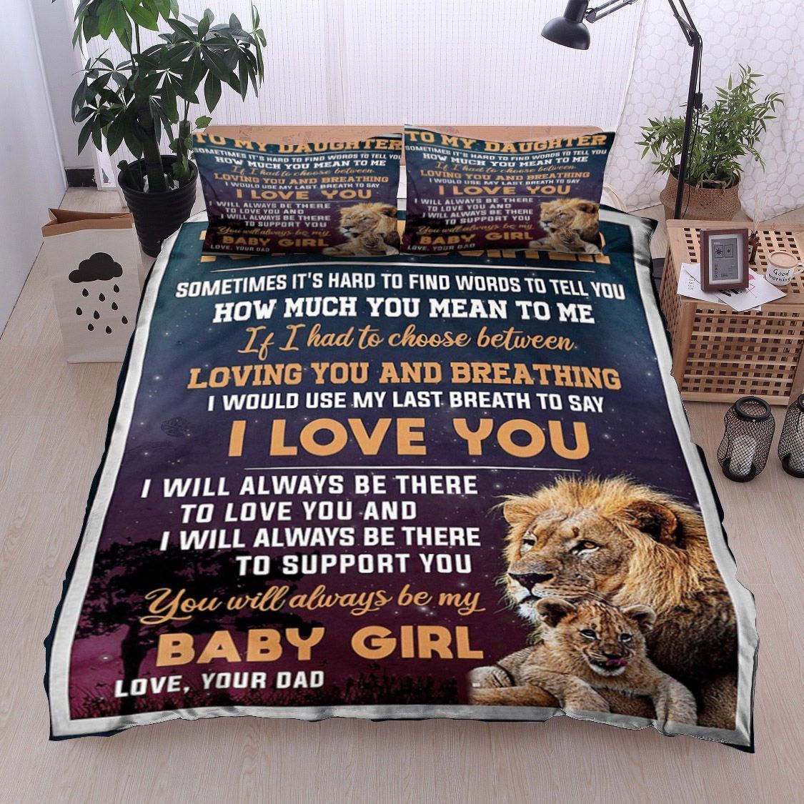 Lion Dad To Daughter Bedding Set