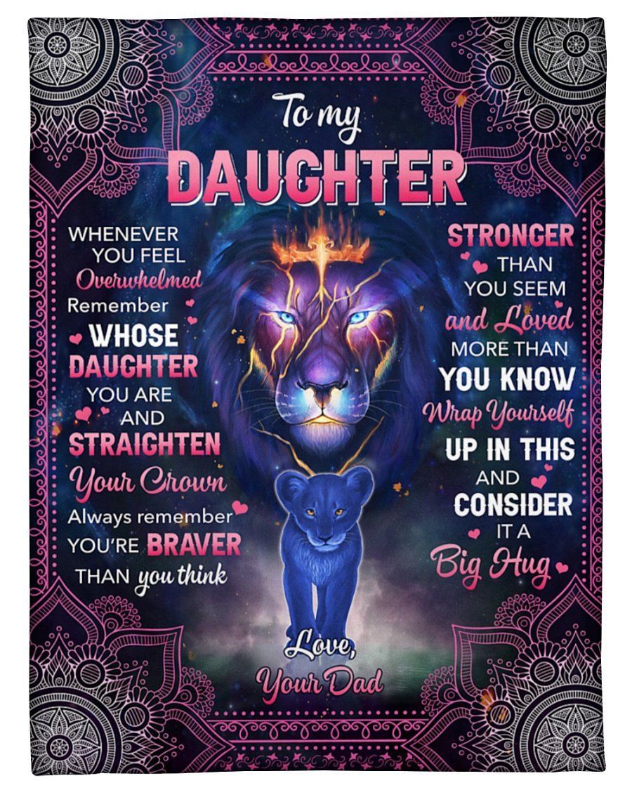 Lion Dad To My Daughter Straighten Your Crown Fleece Blanket Fleece Blanket