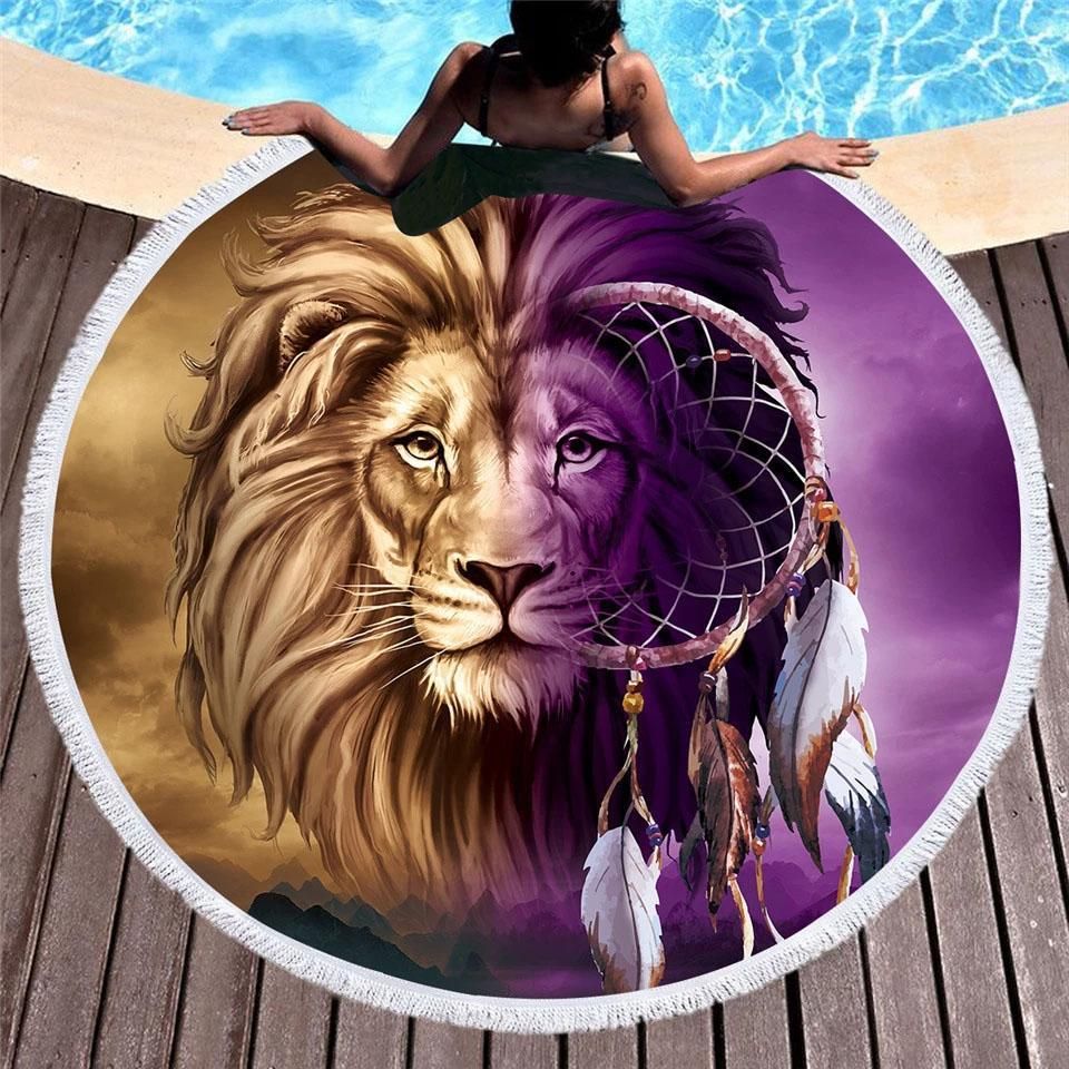 Lion Eye Dreamcatcher Round Beach Towel