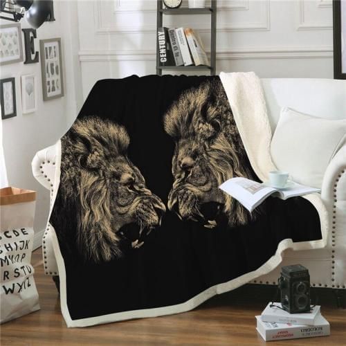 Lion Fight Sherpa Fleece Blanket