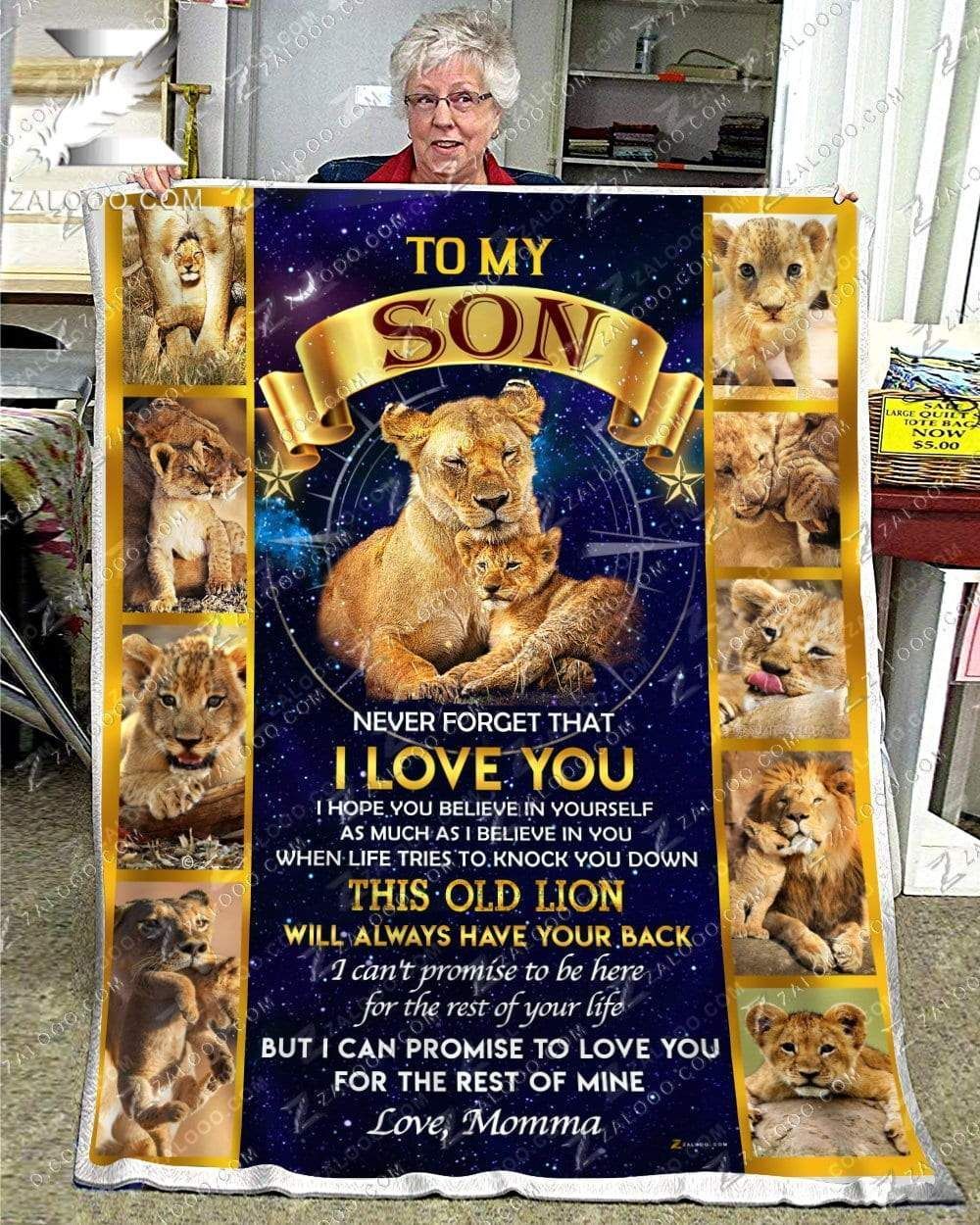 Lion For Son From Momma This Old Lion Will Always Have Your Back Sherpa Fleece Blanket