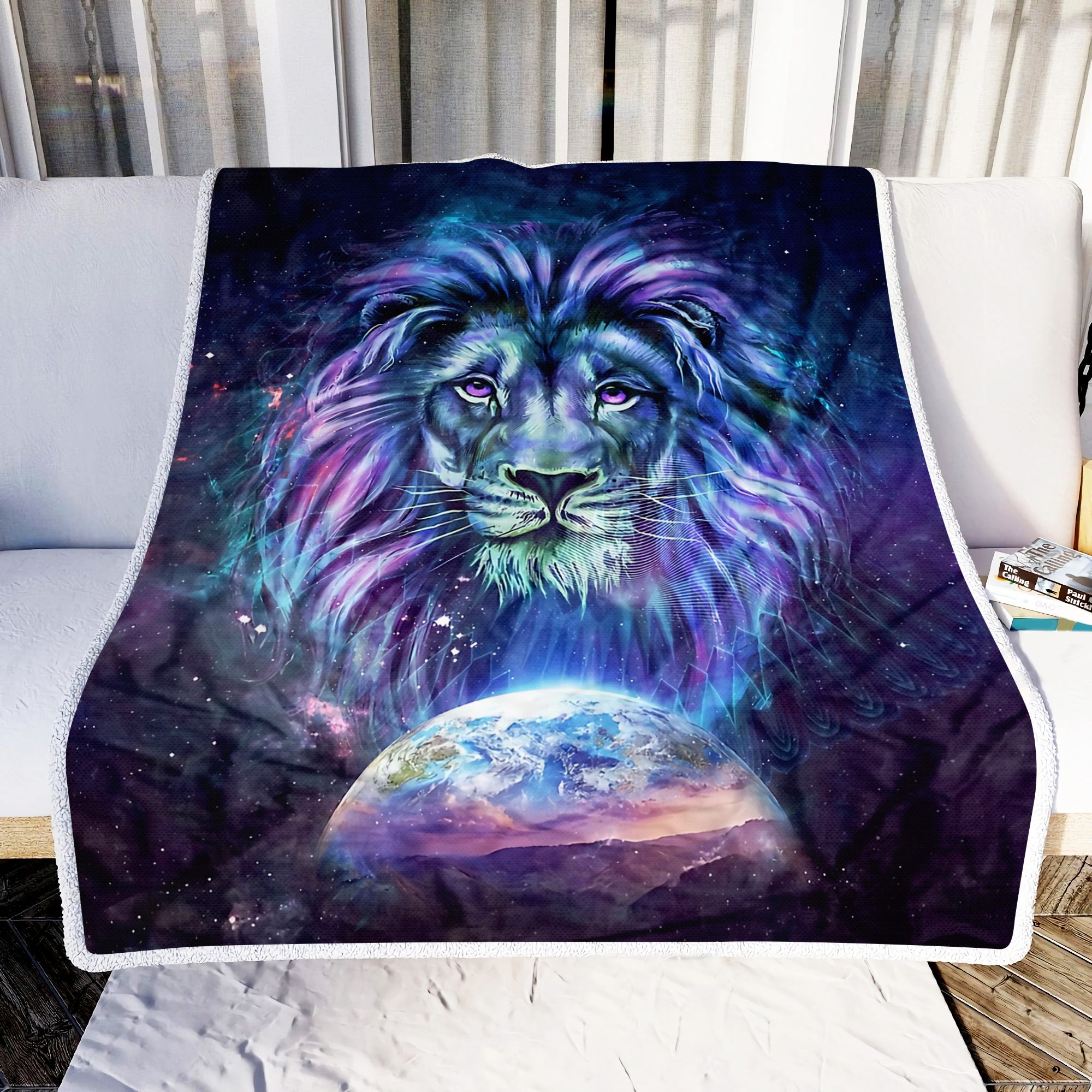 Lion Galaxy Earth Fleece Blanket