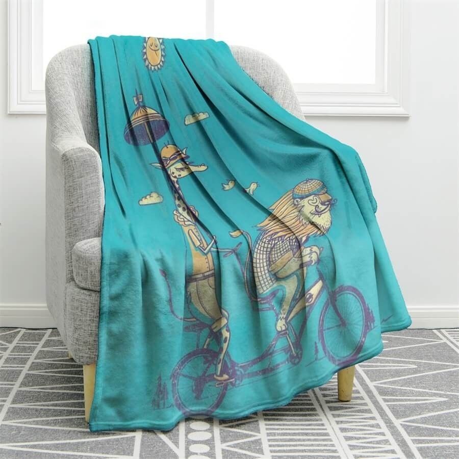 Lion Giraffe Cycling Sherpa Fleece Blanket