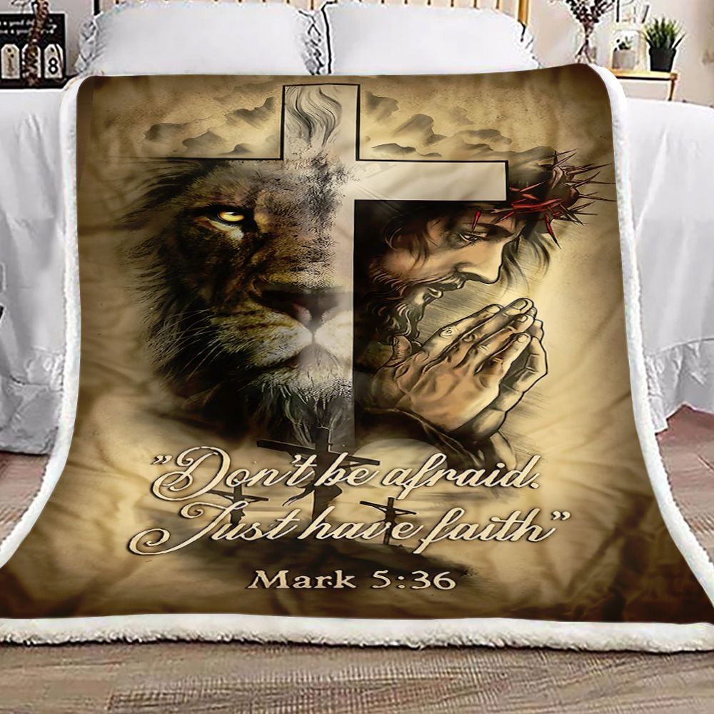 Lion God Cross Fleece Blanket