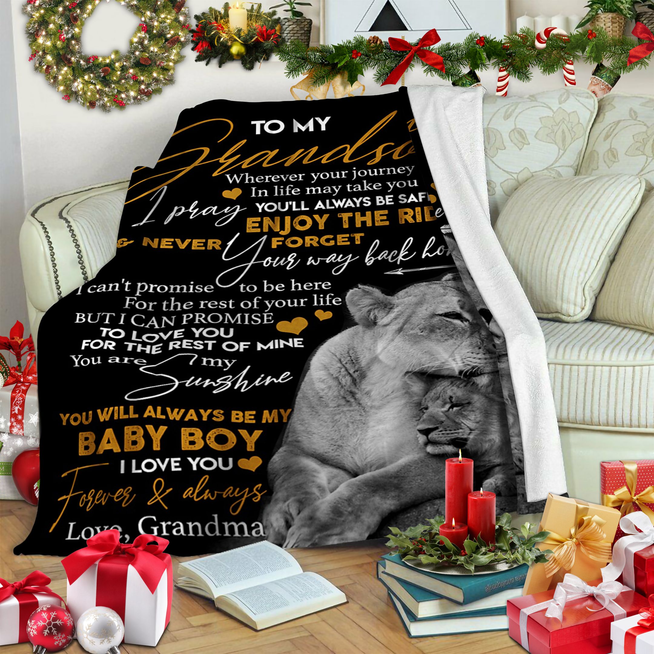 Lion Grandma To Grandson Fleece Blanket