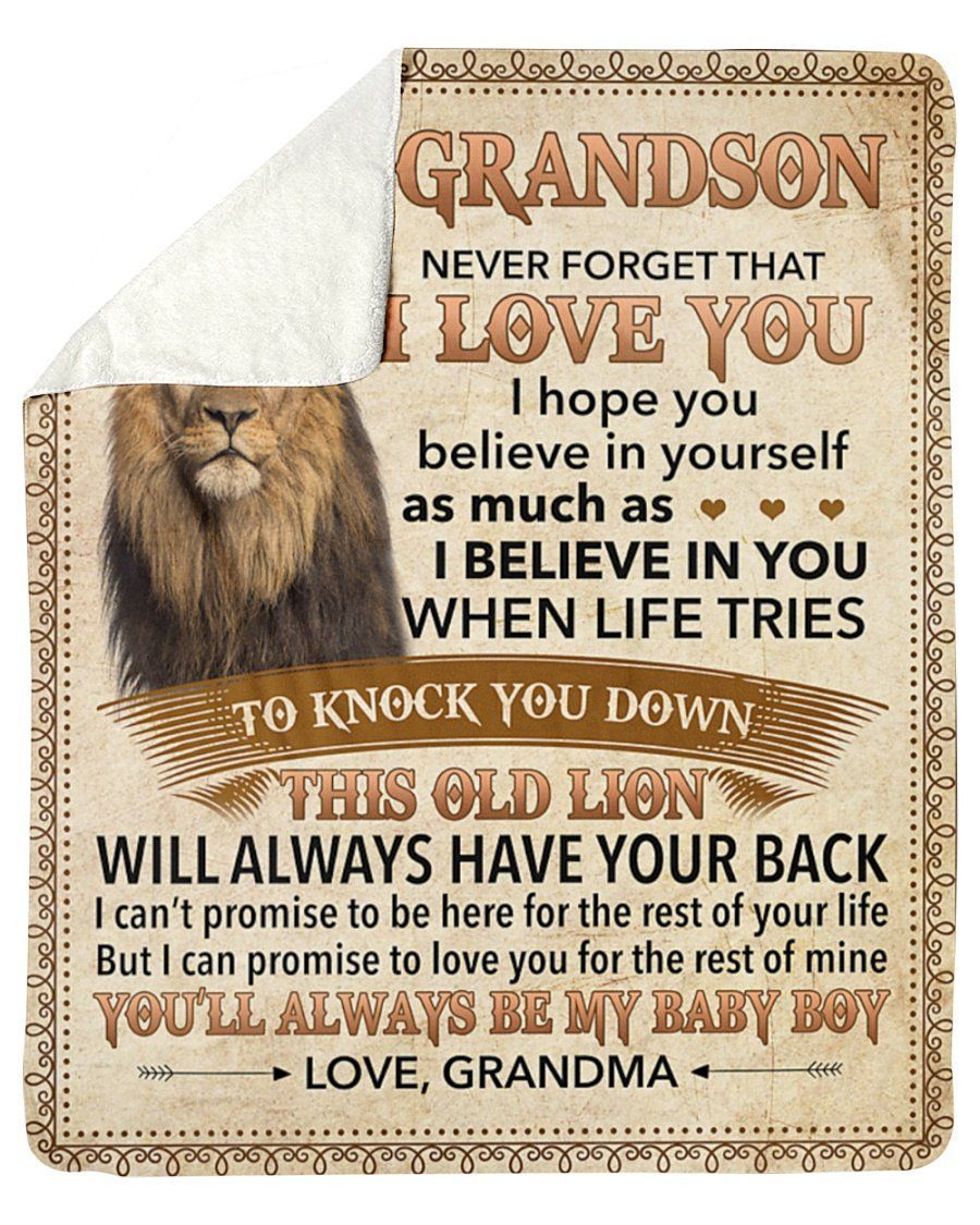 Lion Grandma To Grandson Never Forget I Love U Fleece Blanket Sherpa Blanket