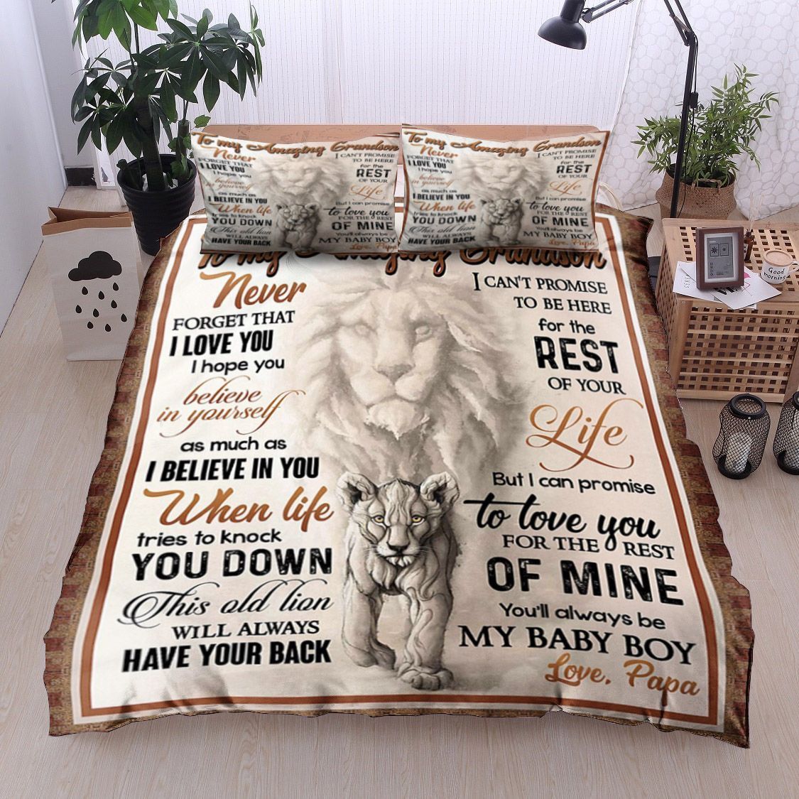 Lion Grandpa To Grandson Bedding Set