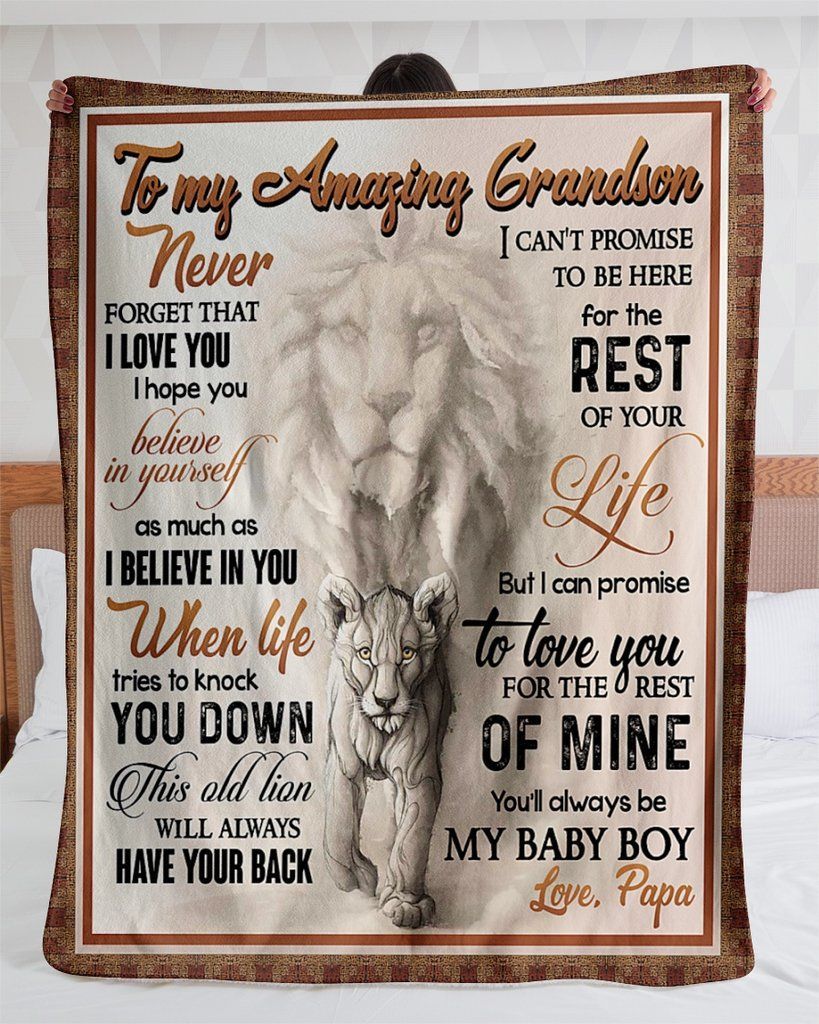 Lion Grandpa To Grandson Sherpa Fleece Blanket