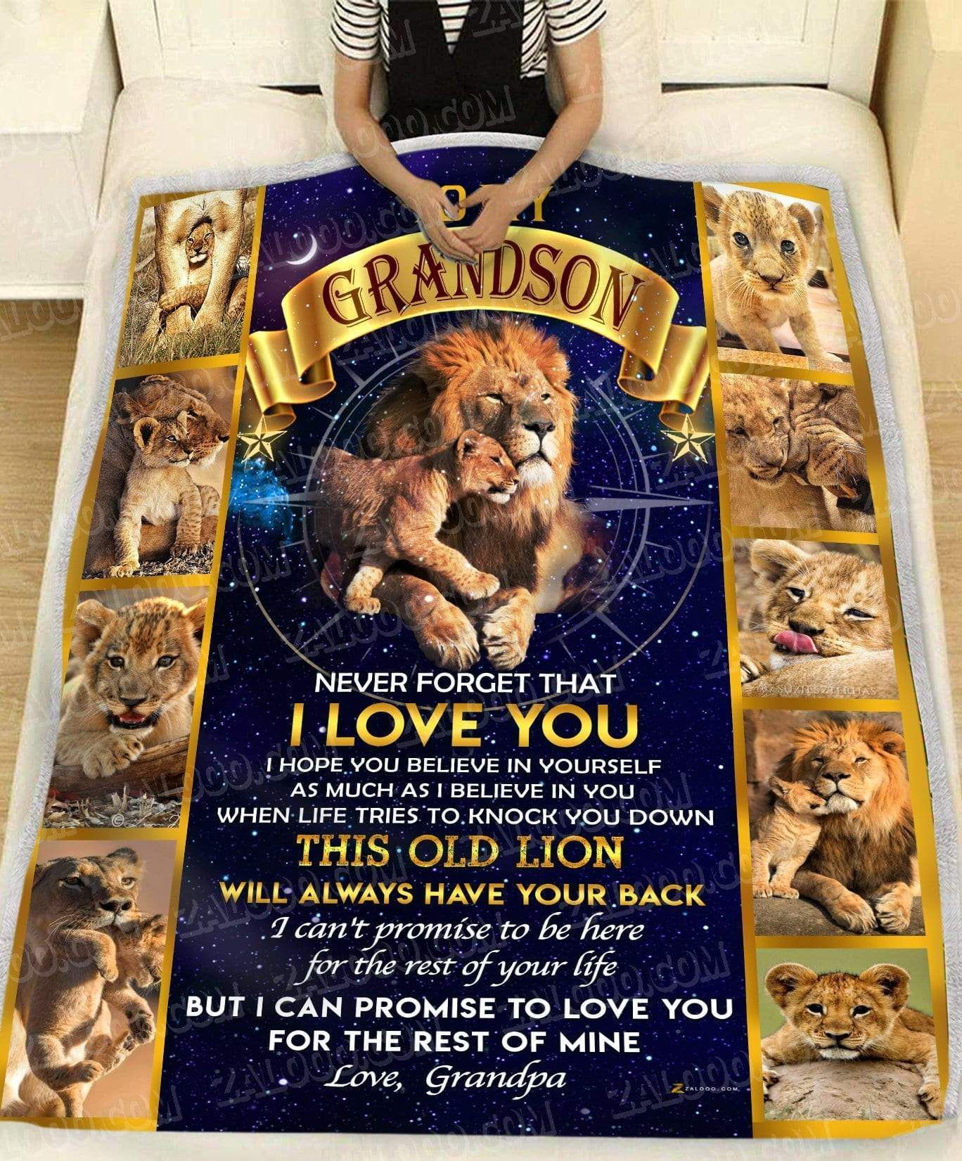 Lion Grandson Grandpa This Old Lion Wi Will Always Have Your Back Sherpa Fleece Blanket