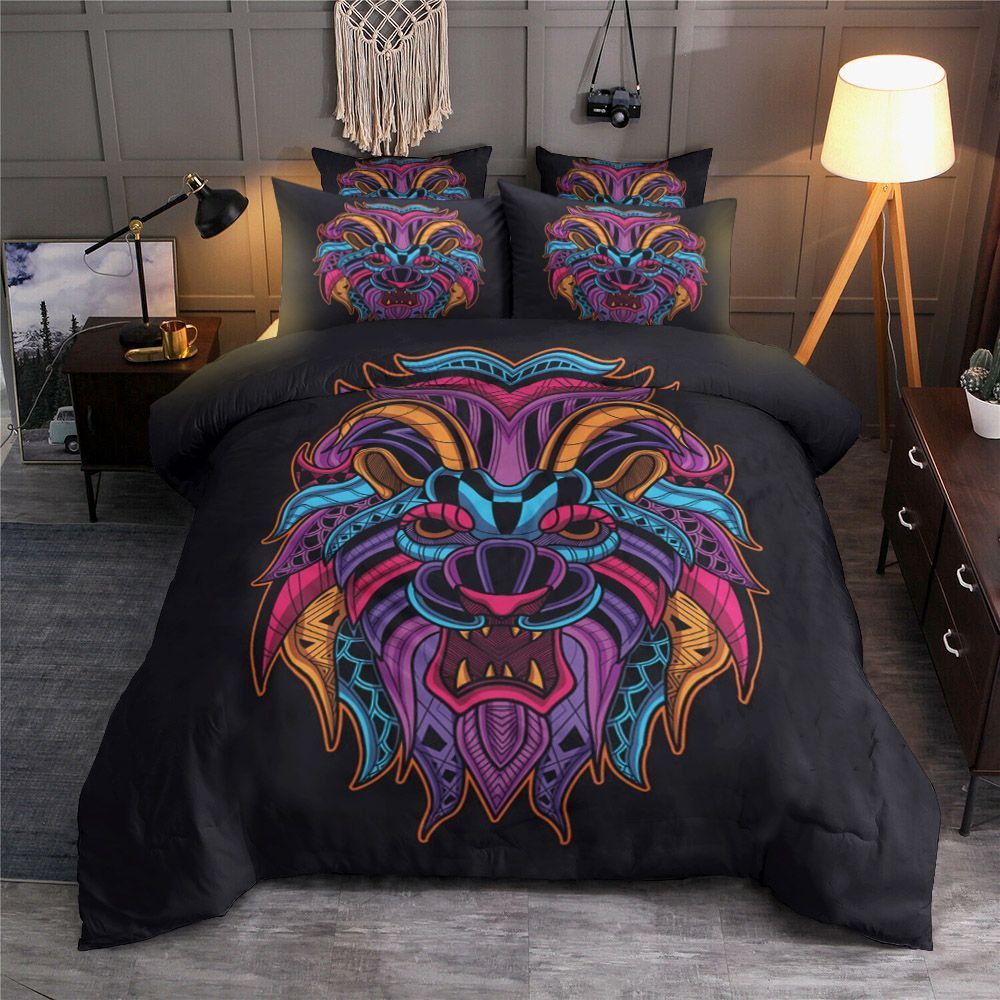 Lion Head Neon Bedding Set