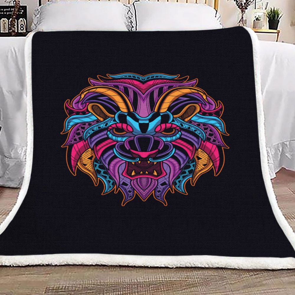 Lion Head Neon Sherpa Fleece Blanket