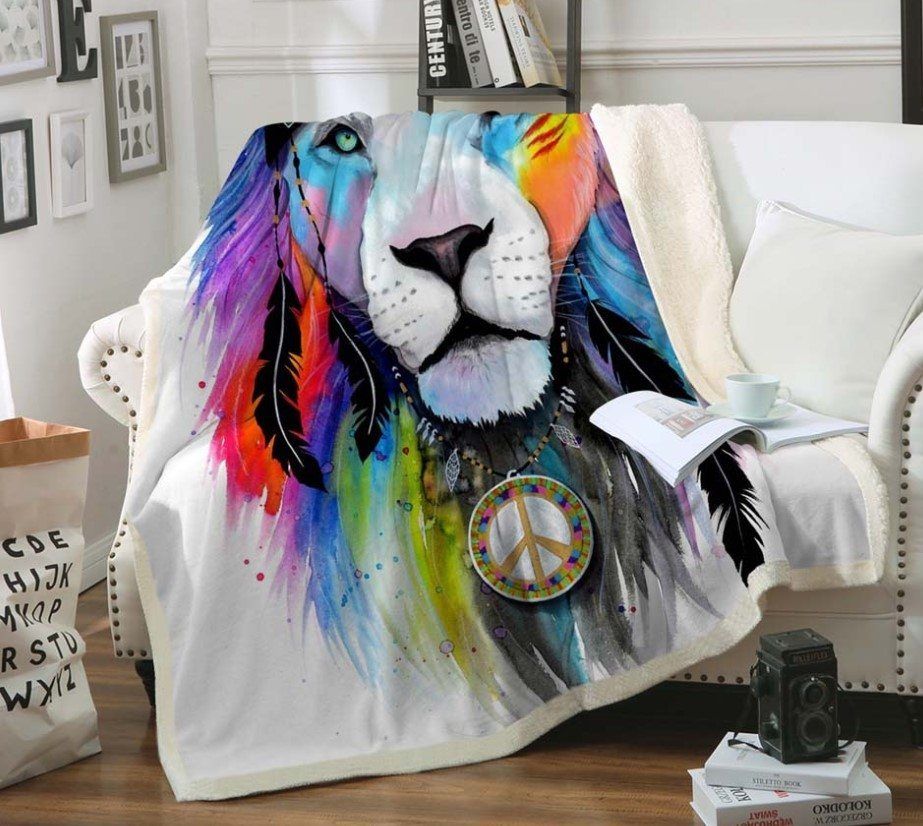 Lion Hippie Sherpa Fleece Blanket