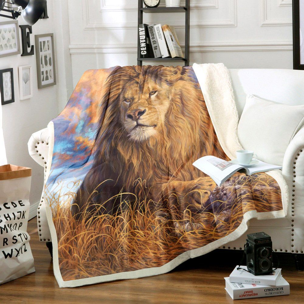 Lion Sherpa Fleece Blanket