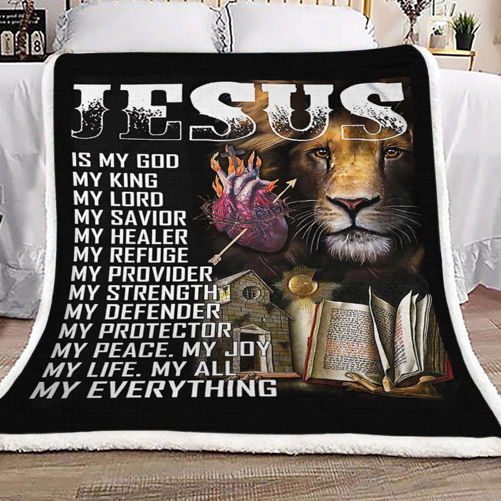 Lion Jesus Sherpa Fleece Blanket