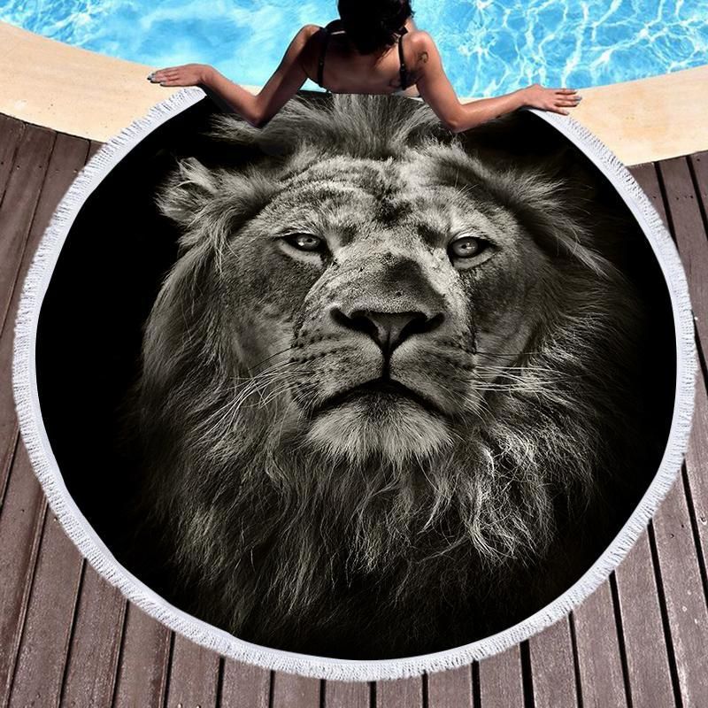 Lion King Head 3d Printed Round Beach Towel