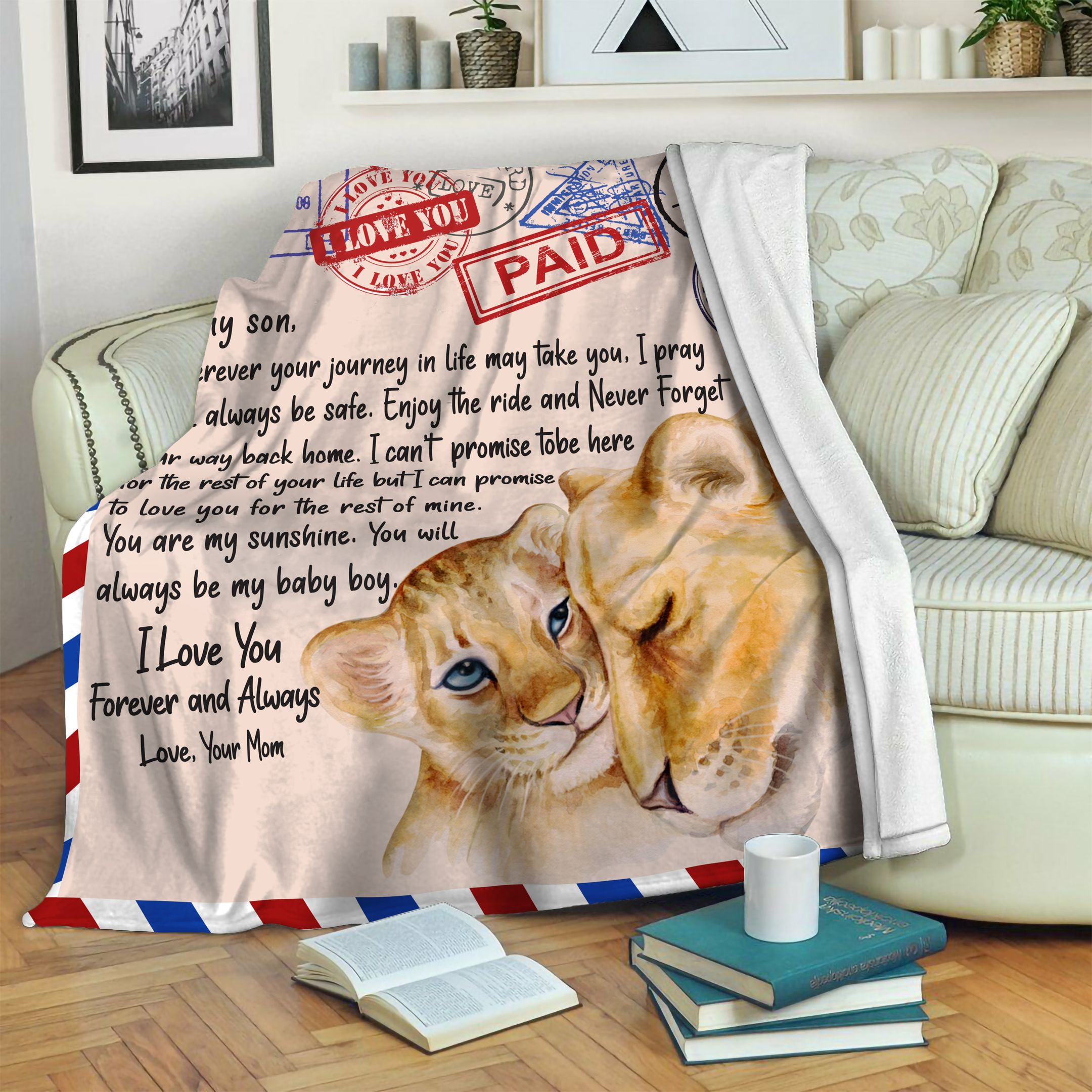 Lion Mom And Son Fleece Blanket