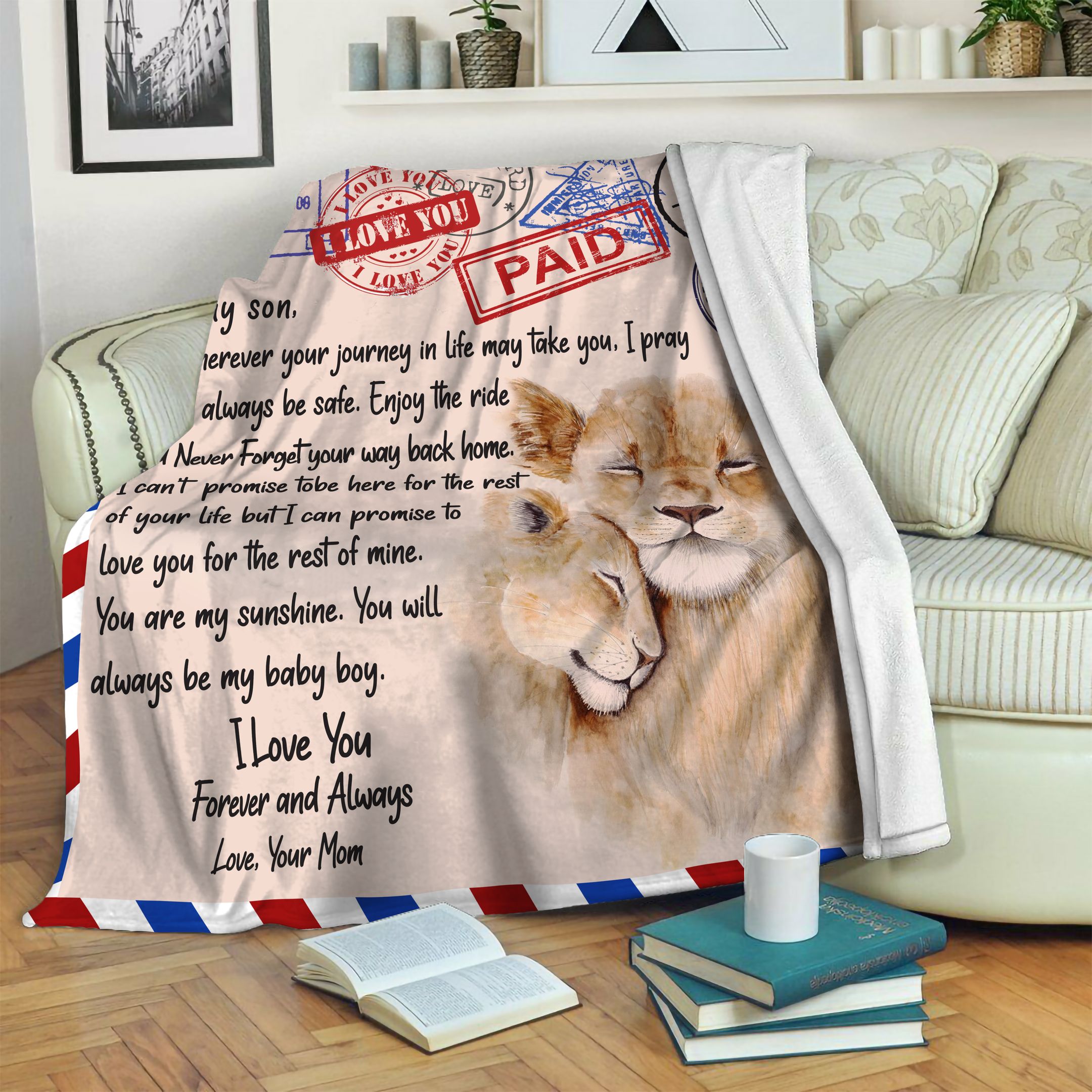 Lion Mom And Son Fleece Blanket