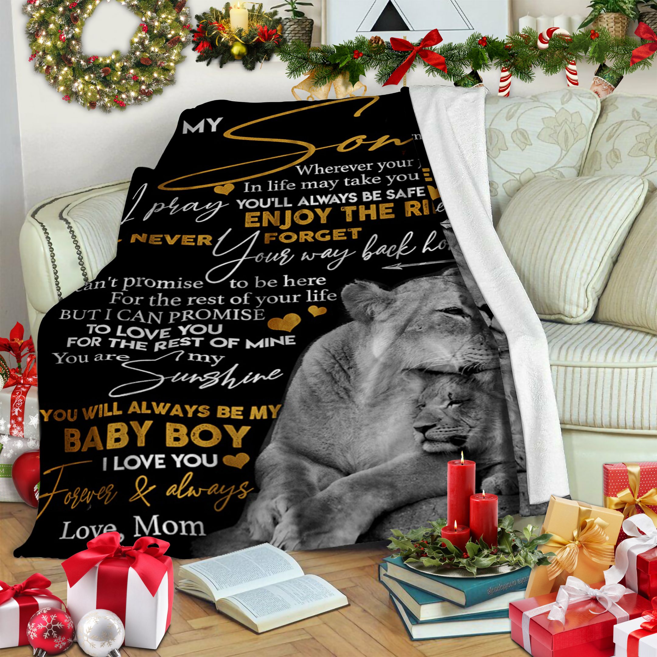 Lion Mom To Son Fleece Blanket