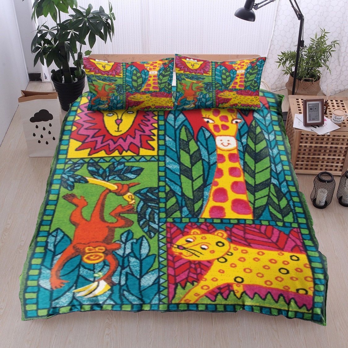 Lion Monkey Leopard Giraffe Bedding Set