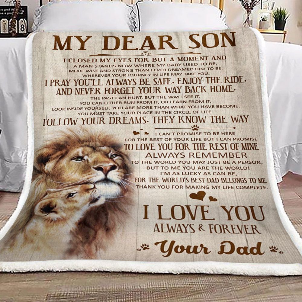 Lion My Dear Son Your Dad Sherpa Fleece Blanket