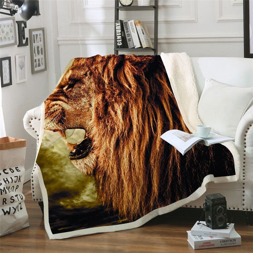 Lion Roaring Sherpa Fleece Blanket