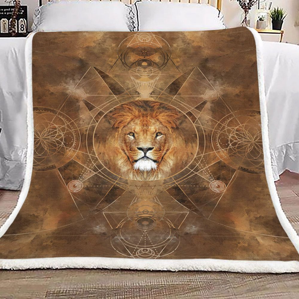 Lion Sacred Geometry Sherpa Fleece Blanket