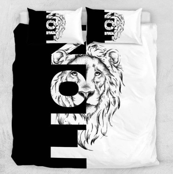 Lion Set Letters Cool Black White Bedding Set